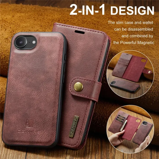 Housse iPhone 17e / 16e DG.MING détachable en cuir véritable