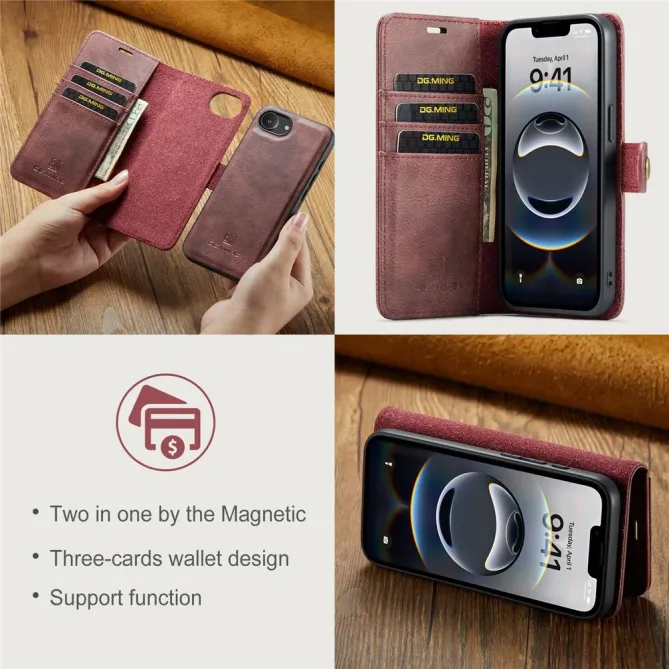 Housse iPhone 17e / 16e DG.MING détachable en cuir véritable