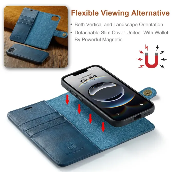 Housse iPhone 17e / 16e DG.MING détachable en cuir véritable