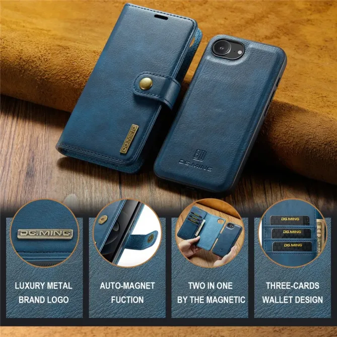 Housse iPhone 17e / 16e DG.MING détachable en cuir véritable