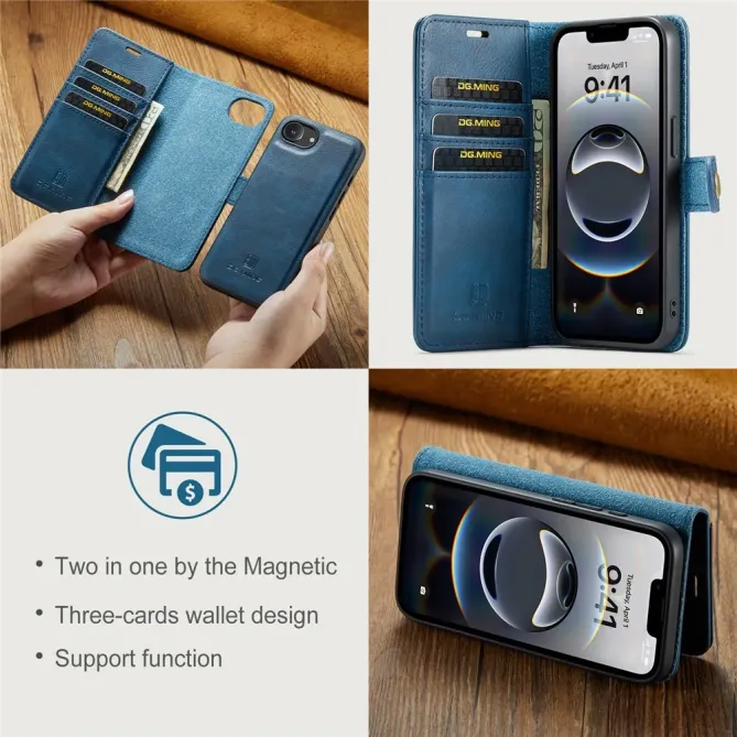 Housse iPhone 17e / 16e DG.MING détachable en cuir véritable