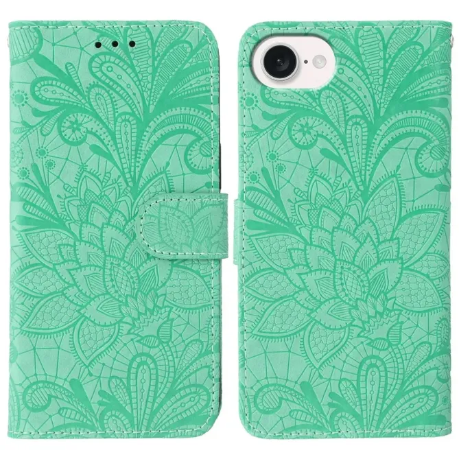 Housse iPhone 17e / 16e Fleurs Dentelle en Simili Cuir