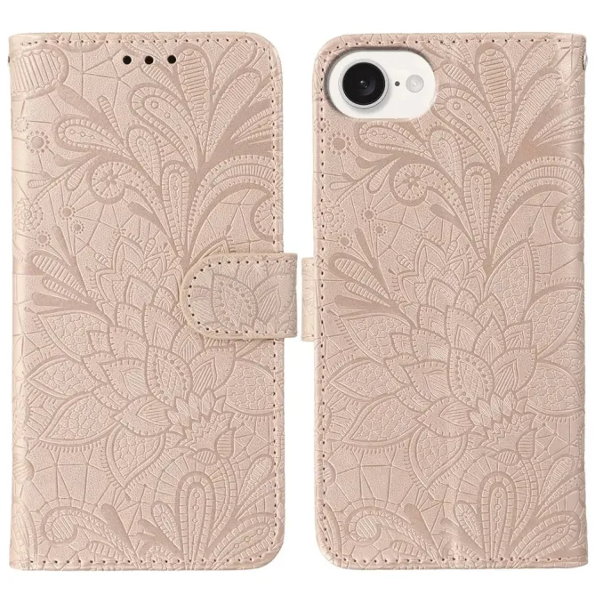 Housse iPhone 17e / 16e Fleurs Dentelle en Simili Cuir