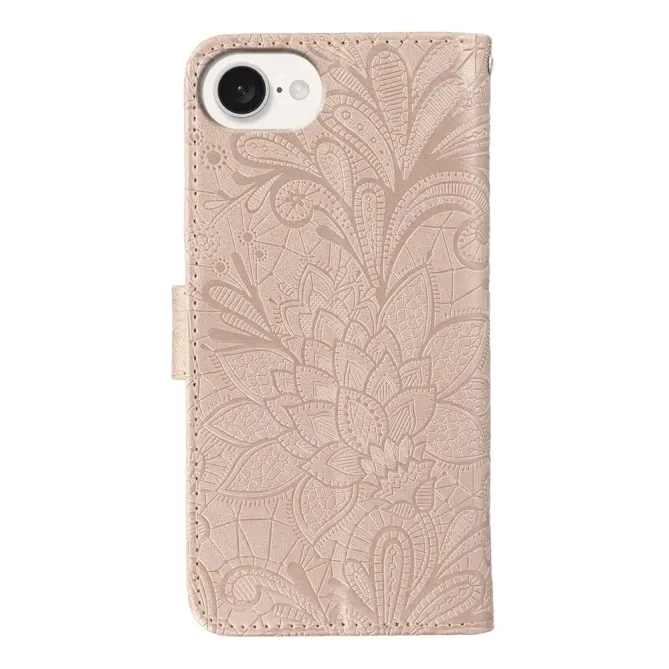 Housse iPhone 17e / 16e Fleurs Dentelle en Simili Cuir
