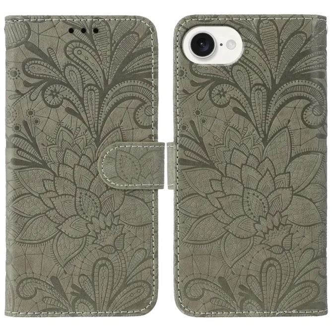 Housse iPhone 17e / 16e Fleurs Dentelle en Simili Cuir