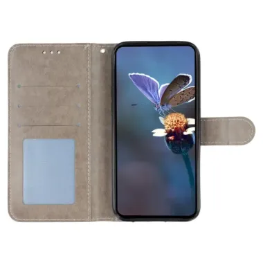 Housse iPhone 17e / 16e Fleurs Dentelle en Simili Cuir Gris Foncé - photo 17