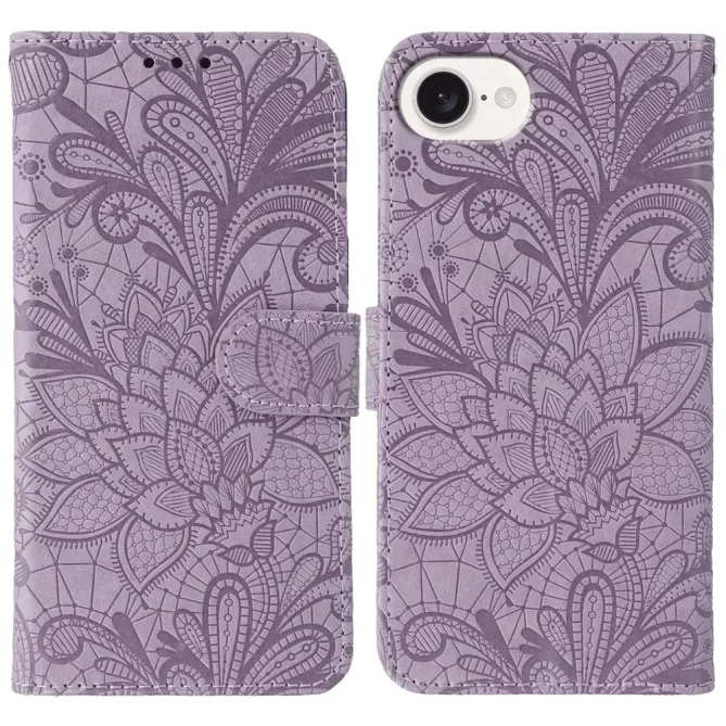 Housse iPhone 17e / 16e Fleurs Dentelle en Simili Cuir