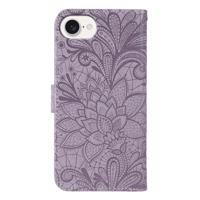 Housse iPhone 17e / 16e Fleurs Dentelle en Simili Cuir