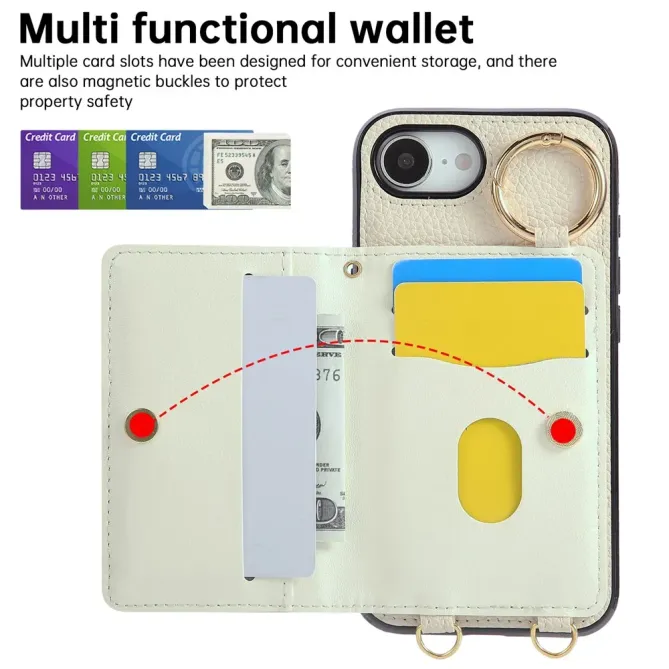 Coque iPhone 17e / 16e Portefeuille Bandoulière Matelassé