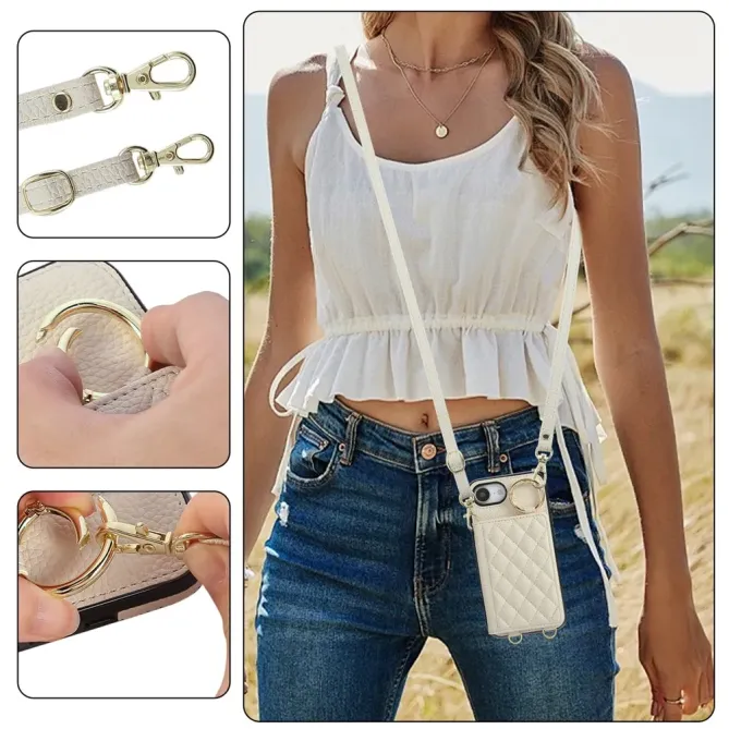 Coque iPhone 17e / 16e Portefeuille Bandoulière Matelassé