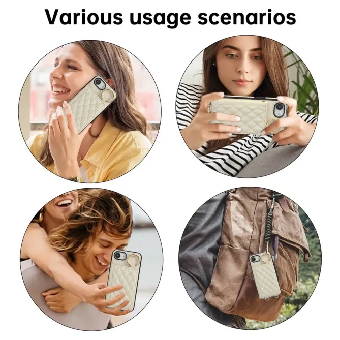 Coque iPhone 17e / 16e Portefeuille Bandoulière Matelassé