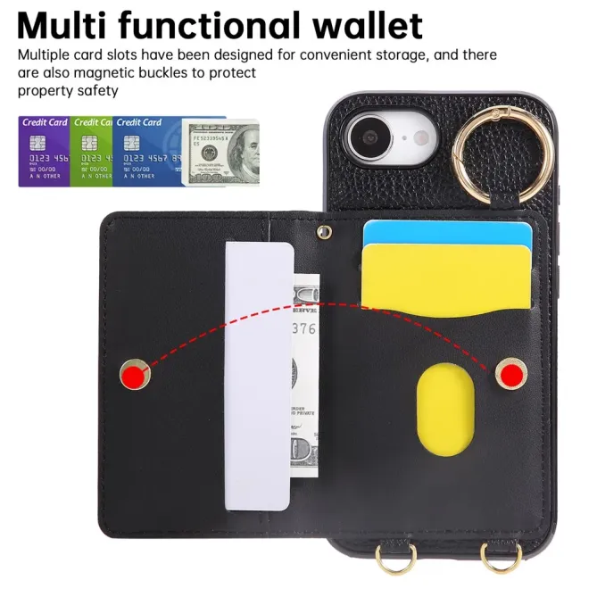 Coque iPhone 17e / 16e Portefeuille Bandoulière Matelassé