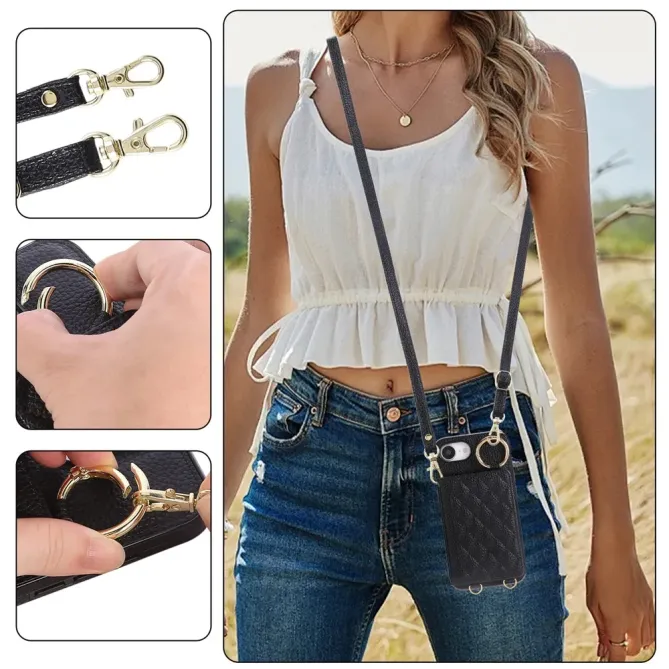 Coque iPhone 17e / 16e Portefeuille Bandoulière Matelassé