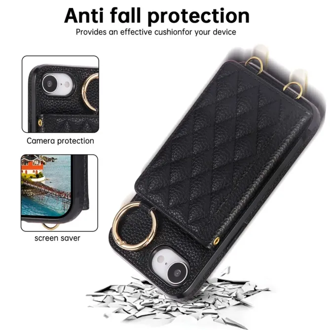 Coque iPhone 17e / 16e Portefeuille Bandoulière Matelassé