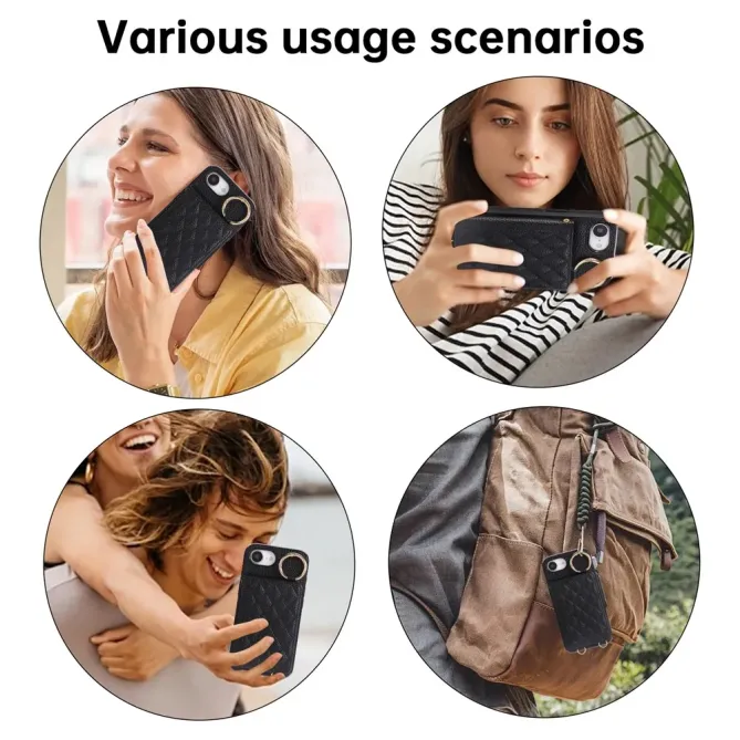 Coque iPhone 17e / 16e Portefeuille Bandoulière Matelassé