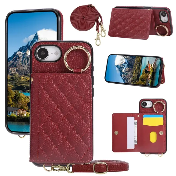 Coque iPhone 17e / 16e Portefeuille Bandoulière Matelassé