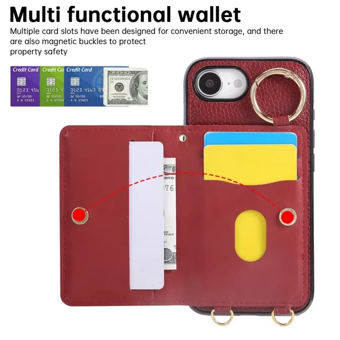 Coque iPhone 17e / 16e Portefeuille Bandoulière Matelassé