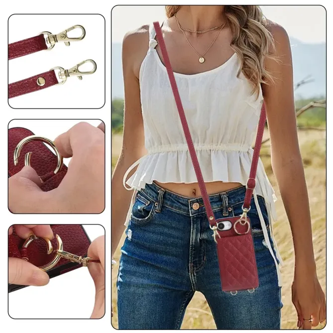 Coque iPhone 17e / 16e Portefeuille Bandoulière Matelassé