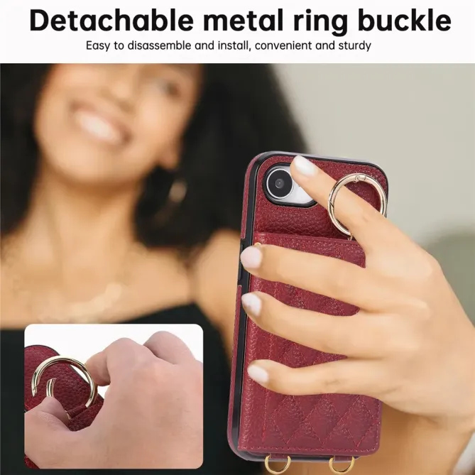 Coque iPhone 17e / 16e Portefeuille Bandoulière Matelassé