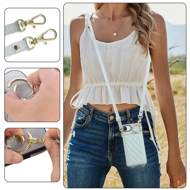 Coque iPhone 17e / 16e Portefeuille Bandoulière Matelassé