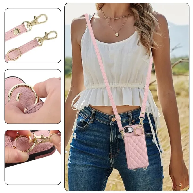 Coque iPhone 17e / 16e Portefeuille Bandoulière Matelassé