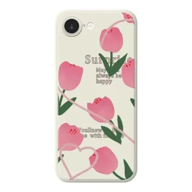 Coque iPhone 17e / 16e Silicone Tulipes à Bords Droits