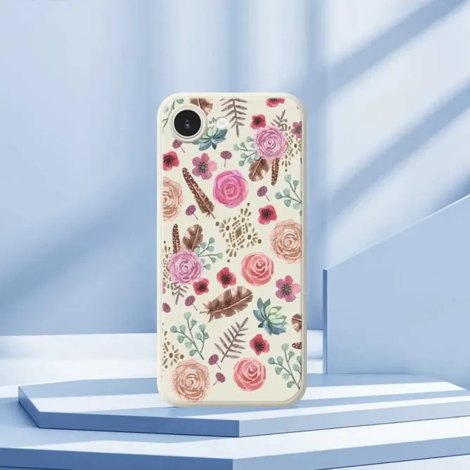 Coque iPhone 17e / 16e Boho Aquarelle Fleurs et Plumes
