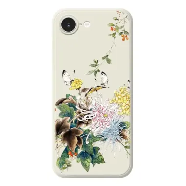 Coque iPhone 17e / 16e Chrysanthèmes & Papillons (Artistic Series)