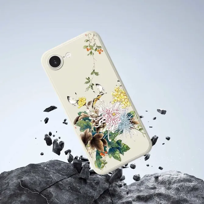 Coque iPhone 17e / 16e Chrysanthèmes & Papillons (Artistic Series)