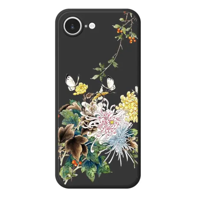 Coque iPhone 17e / 16e Chrysanthèmes & Papillons (Artistic Series)