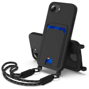 Coque iPhone 17e / 16e avec Mini Cordon Silicone et Porte-carte