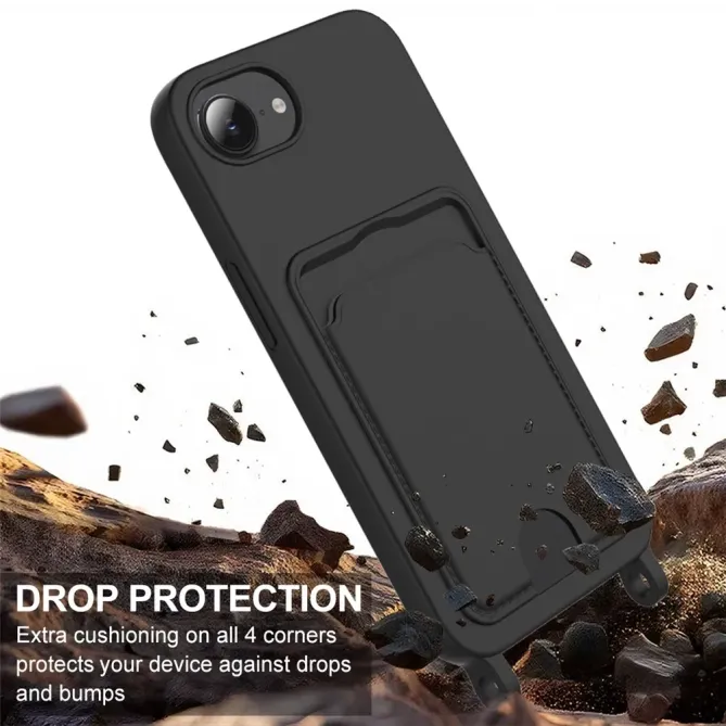 Coque iPhone 17e / 16e avec Mini Cordon Silicone et Porte-carte