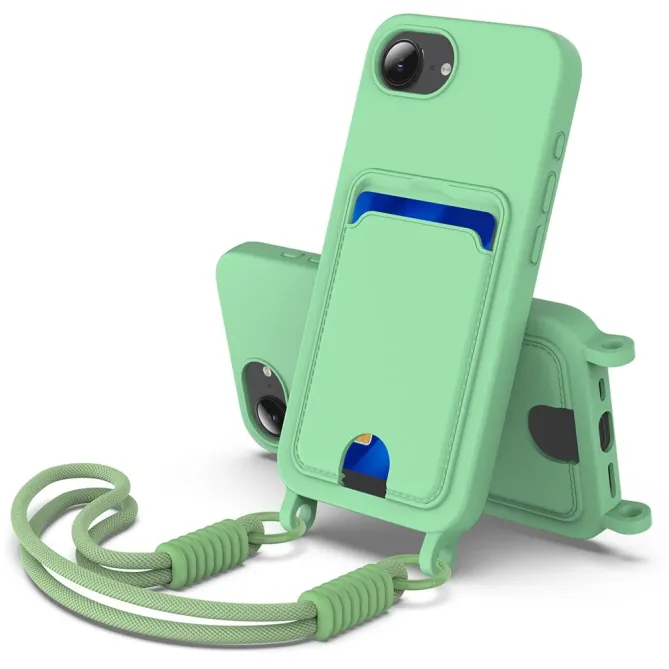 Coque iPhone 17e / 16e avec Mini Cordon Silicone et Porte-carte