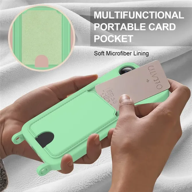 Coque iPhone 17e / 16e avec Mini Cordon Silicone et Porte-carte