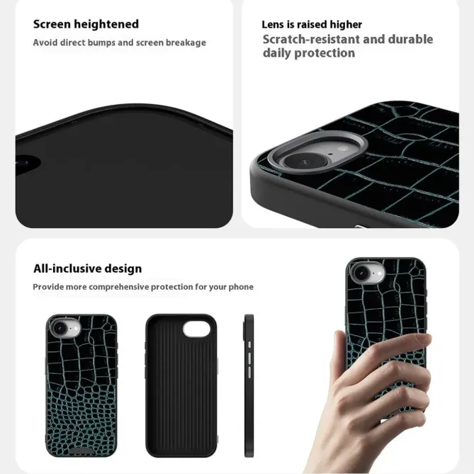Coque iPhone 17e / 16e Effet Cuir Crocodile Compatible MagSafe
