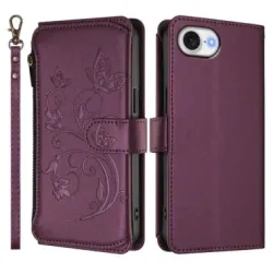 Housse iPhone 17e / 16e Portefeuille Papillons & Fleurs RFID