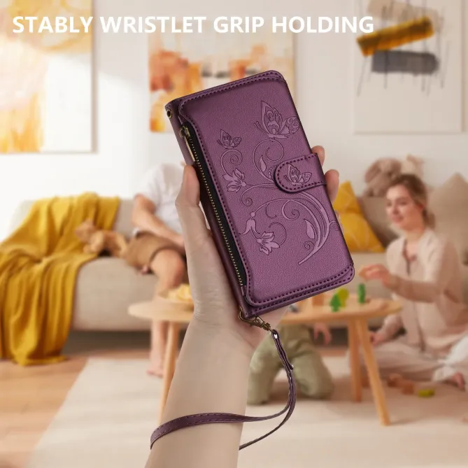 Housse iPhone 17e / 16e Portefeuille Papillons & Fleurs RFID