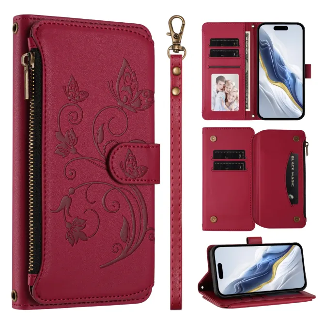 Housse iPhone 17e / 16e Portefeuille Papillons & Fleurs RFID