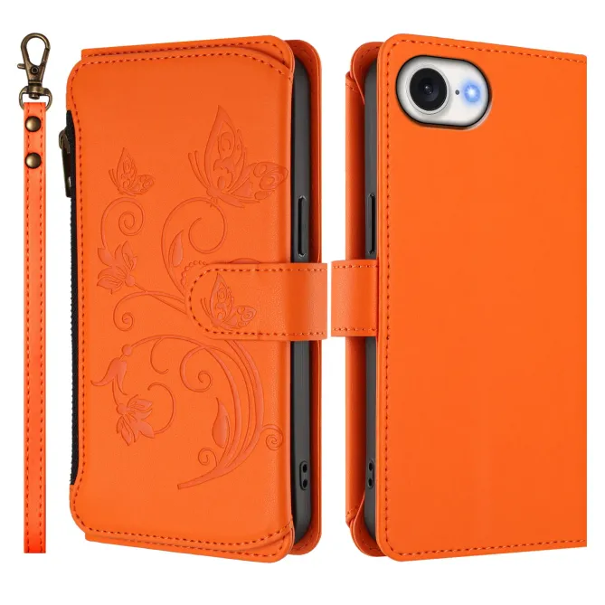 Housse iPhone 17e / 16e Portefeuille Papillons & Fleurs RFID