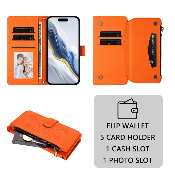 Housse iPhone 17e / 16e Portefeuille Papillons & Fleurs RFID