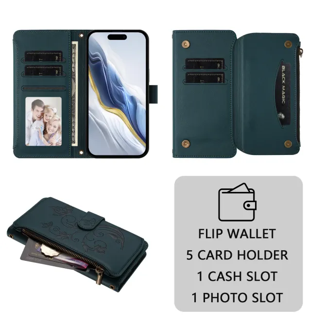 Housse iPhone 17e / 16e Portefeuille Papillons & Fleurs RFID