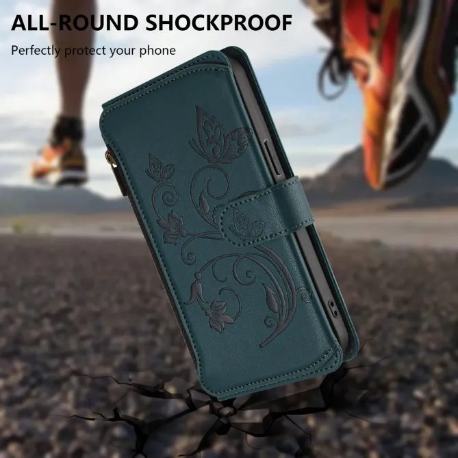 Housse iPhone 17e / 16e Portefeuille Papillons & Fleurs RFID