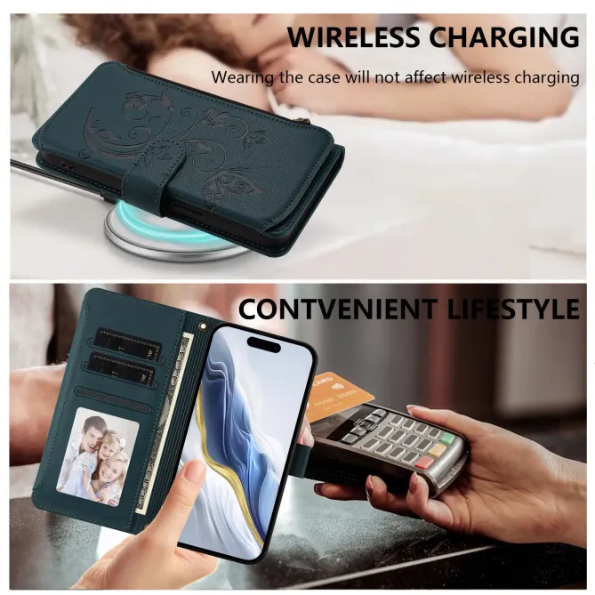 Housse iPhone 17e / 16e Portefeuille Papillons & Fleurs RFID