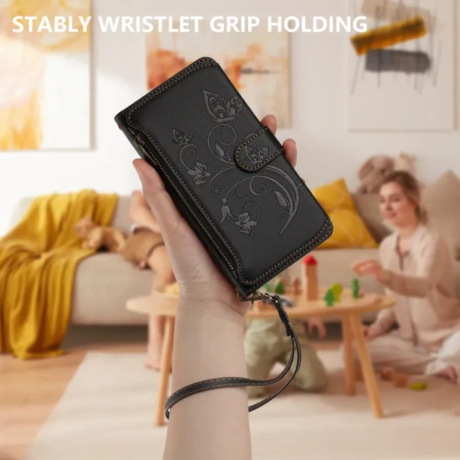 Housse iPhone 17e / 16e Portefeuille Papillons & Fleurs RFID