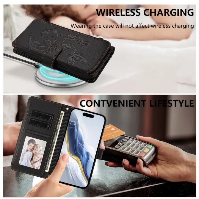 Housse iPhone 17e / 16e Portefeuille Papillons & Fleurs RFID