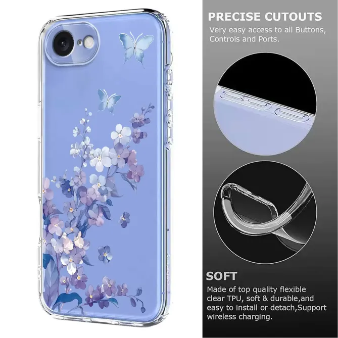 Coque iPhone 17e / 16e Silicone Motifs Fleurs et Papillons