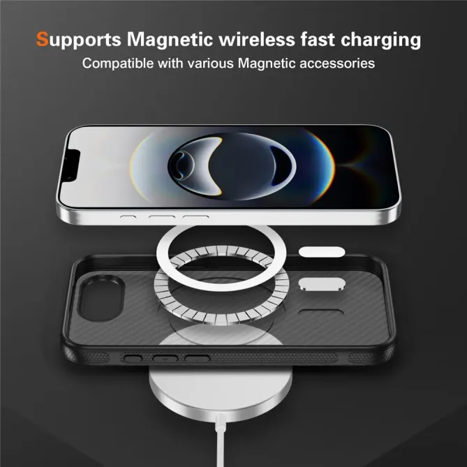 Coque iPhone 17e / 16e Compatible MagSafe Texture Carbone