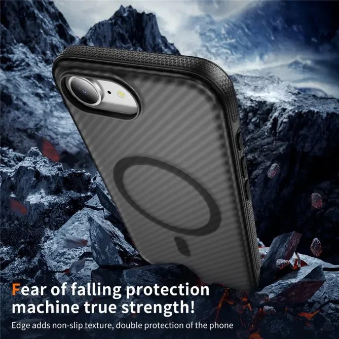 Coque iPhone 17e / 16e Compatible MagSafe Texture Carbone
