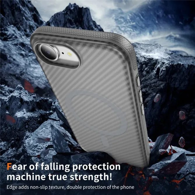 Coque iPhone 17e / 16e Compatible MagSafe Texture Carbone