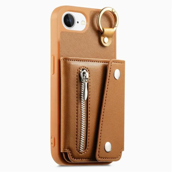 Coque iPhone 17e / 16e Portefeuille Effet Cuir avec Anneau et Fermeture Zippée